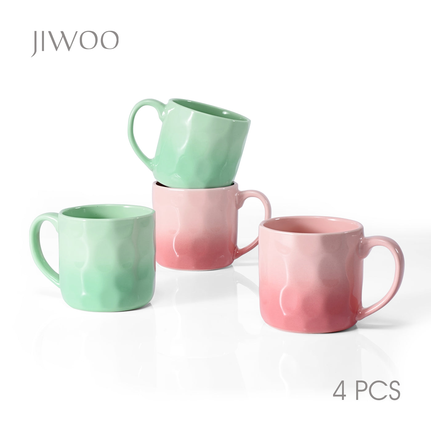 JIWOO-Cream, 4pcs, 360ml 8,5cm Tasse, Mikrowellengeeignet und Spülmaschinengeeignet