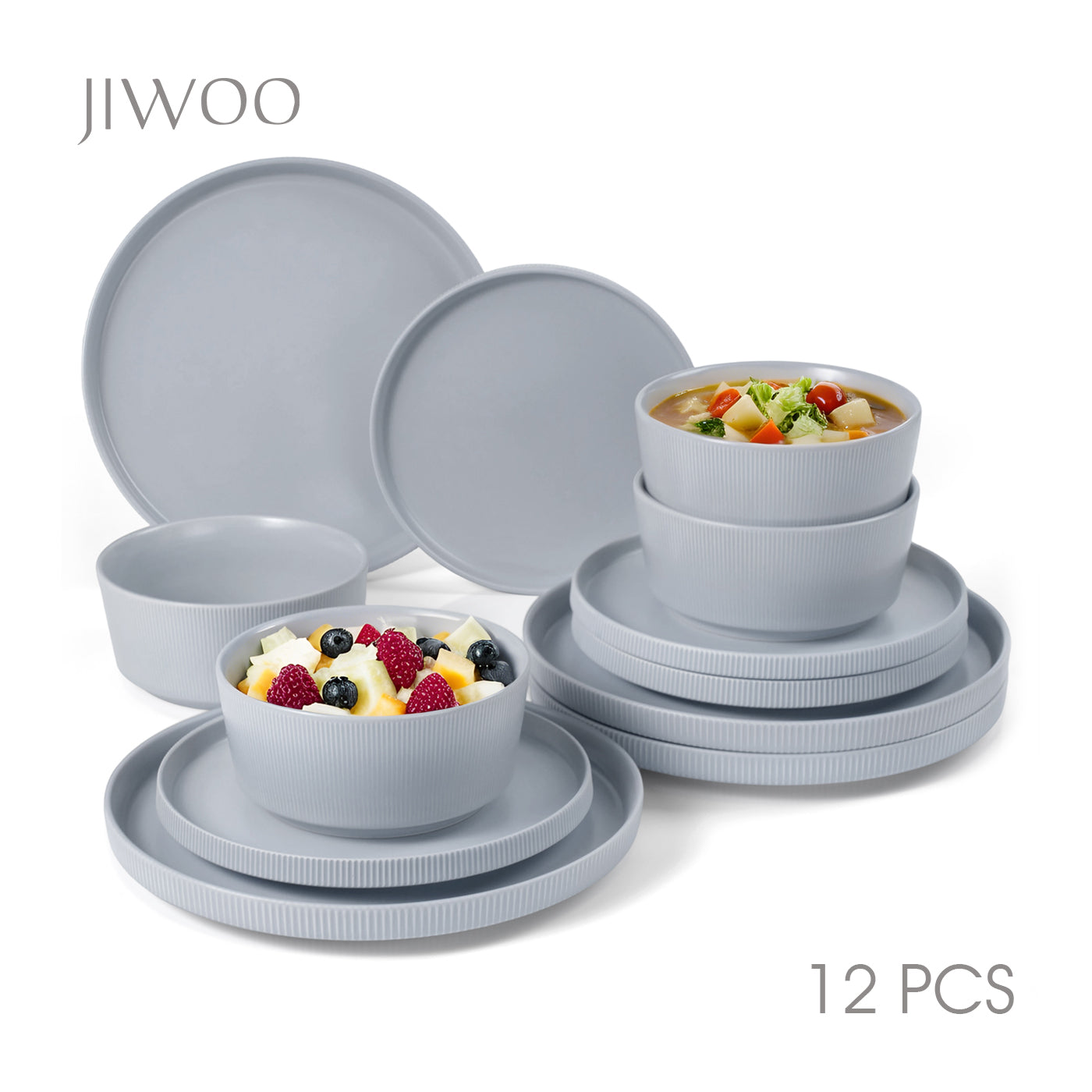 JIWOO-Roman Holiday, 12pcs Essensset, Mikrowellengeeignet und Spülmaschinengeeignet
