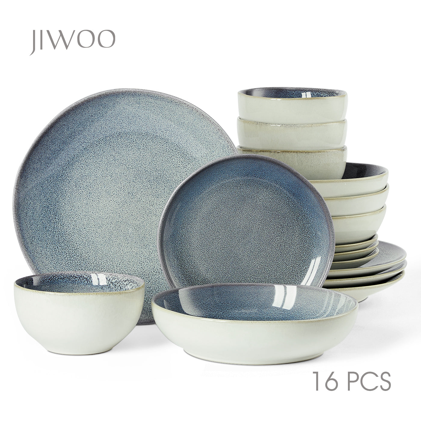 JIWOO-Lovina, 16pcs Essensset, Mikrowellengeeignet und Spülmaschinengeeignet