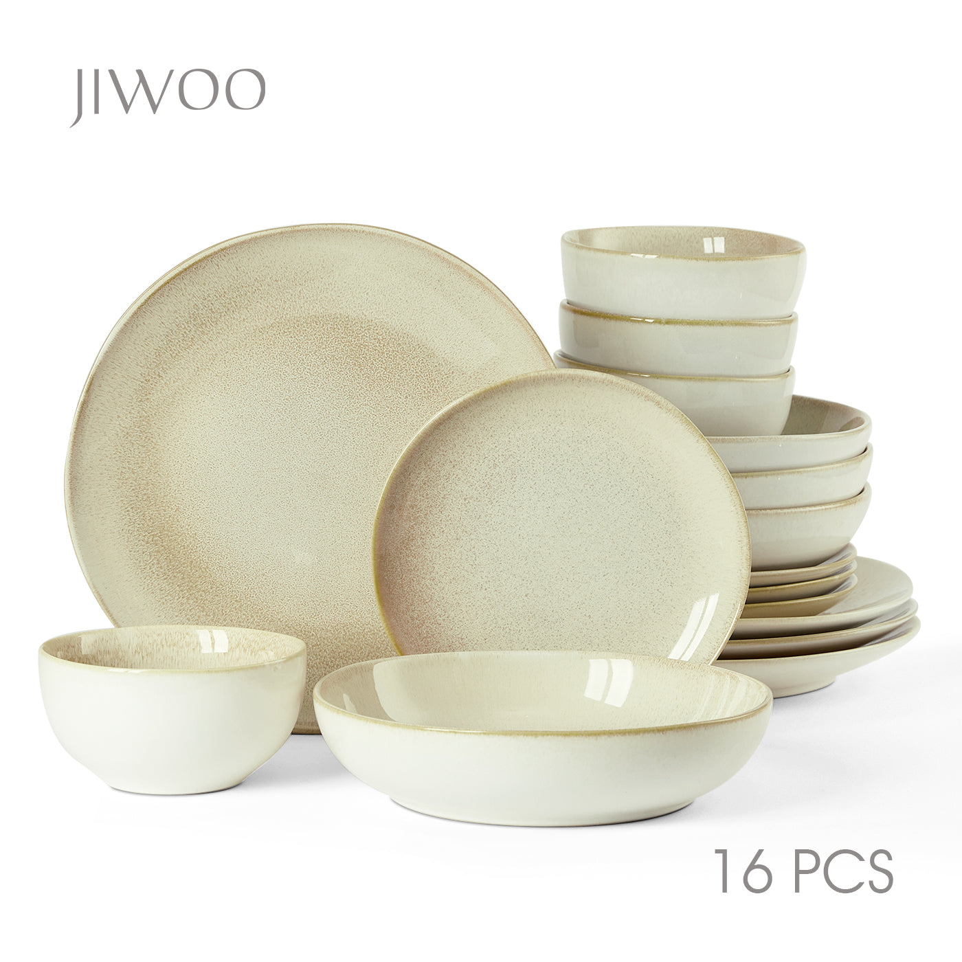 JIWOO-Lovina, 16pcs Essensset, Mikrowellengeeignet und Spülmaschinengeeignet