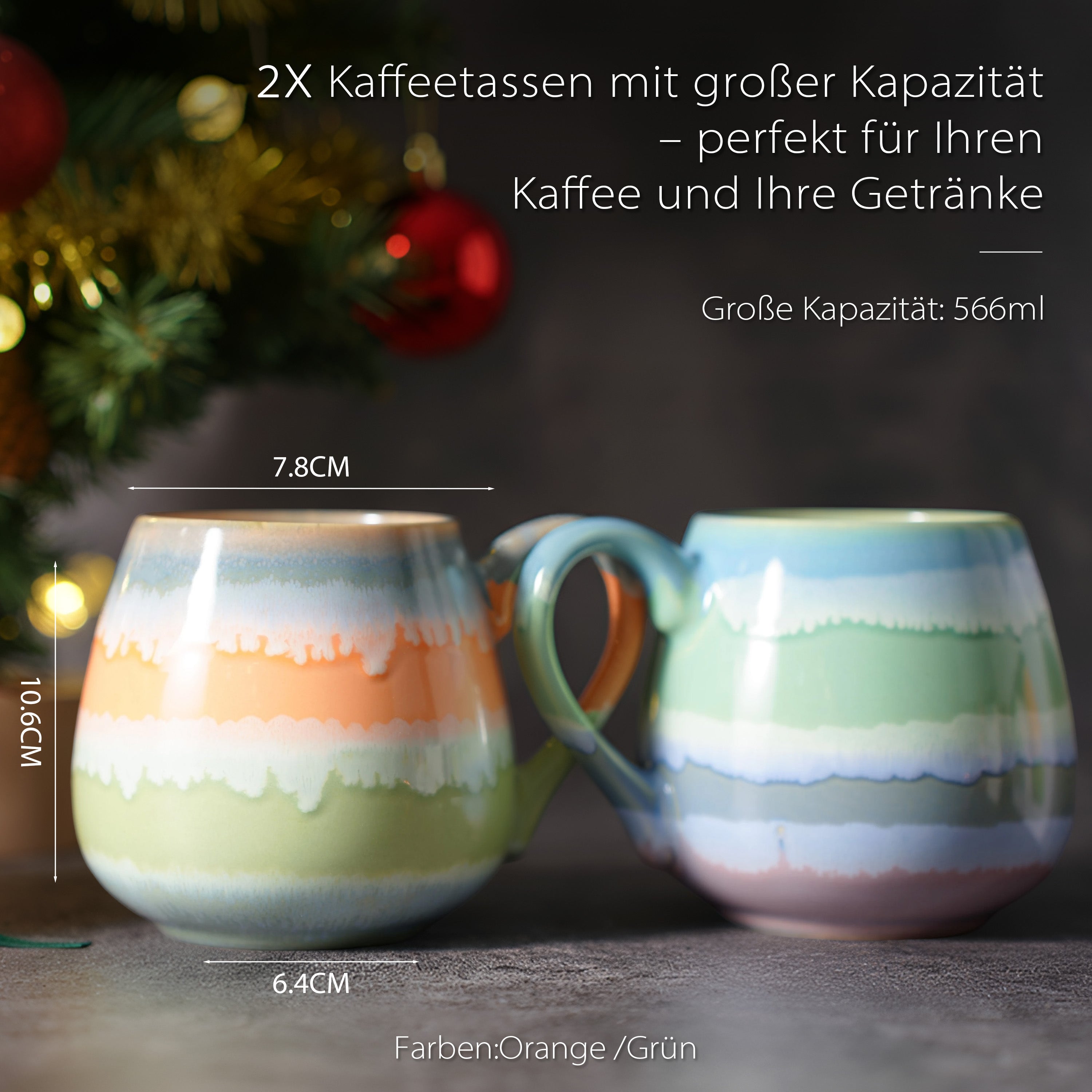 JIWOO-Mountain&Sea, 2-teiliges 560ml Tasse, Mikrowellengeeignet und Spülmaschinengeeignet
