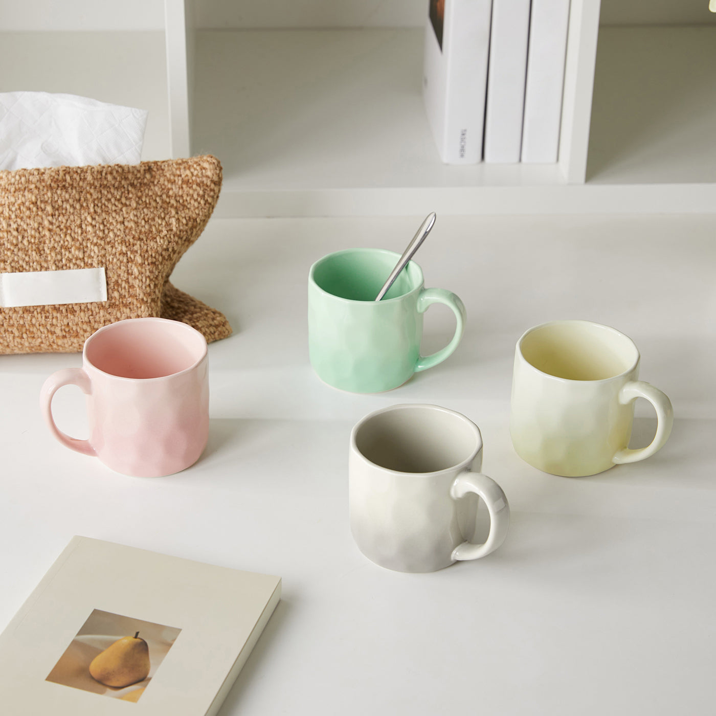 JIWOO-Cream, 4pcs, 360ml 8,5cm Tasse, Mikrowellengeeignet und Spülmaschinengeeignet