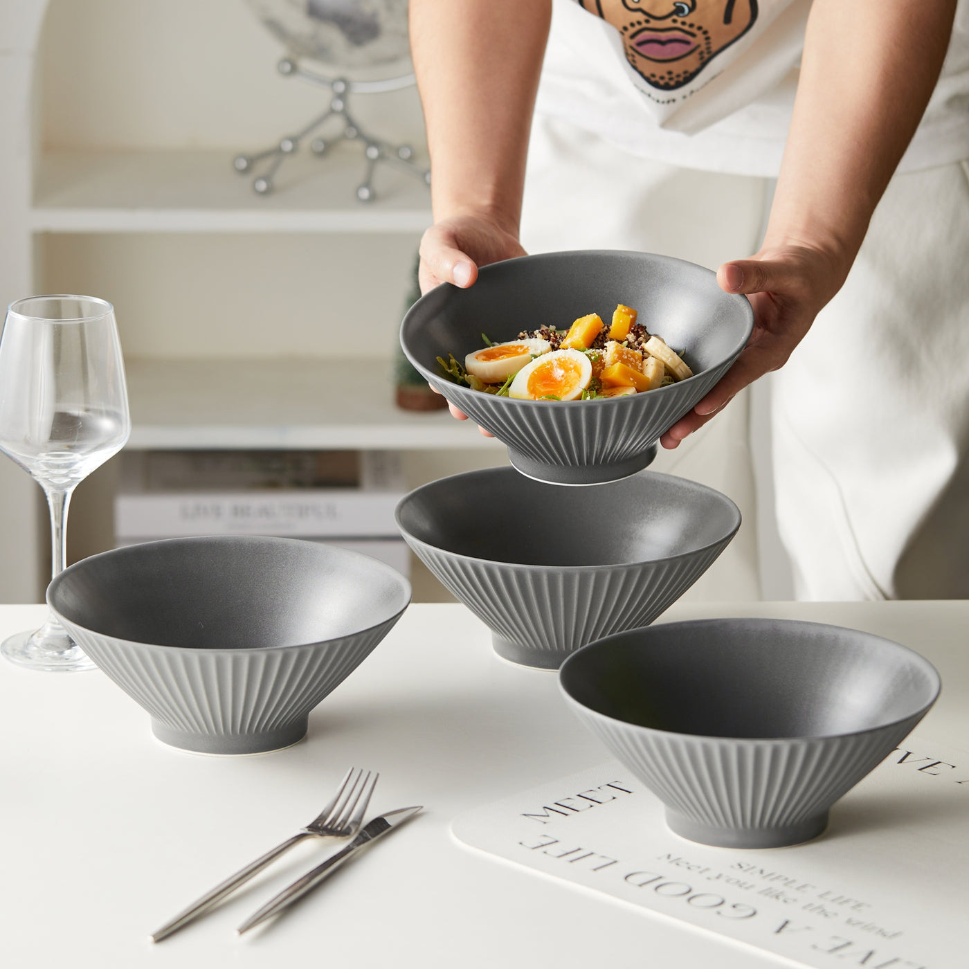 JIWOO-Collins, 4pcs, 8Zoll 20cm Schüssel, Mikrowellengeeignet und Spülmaschinengeeignet
