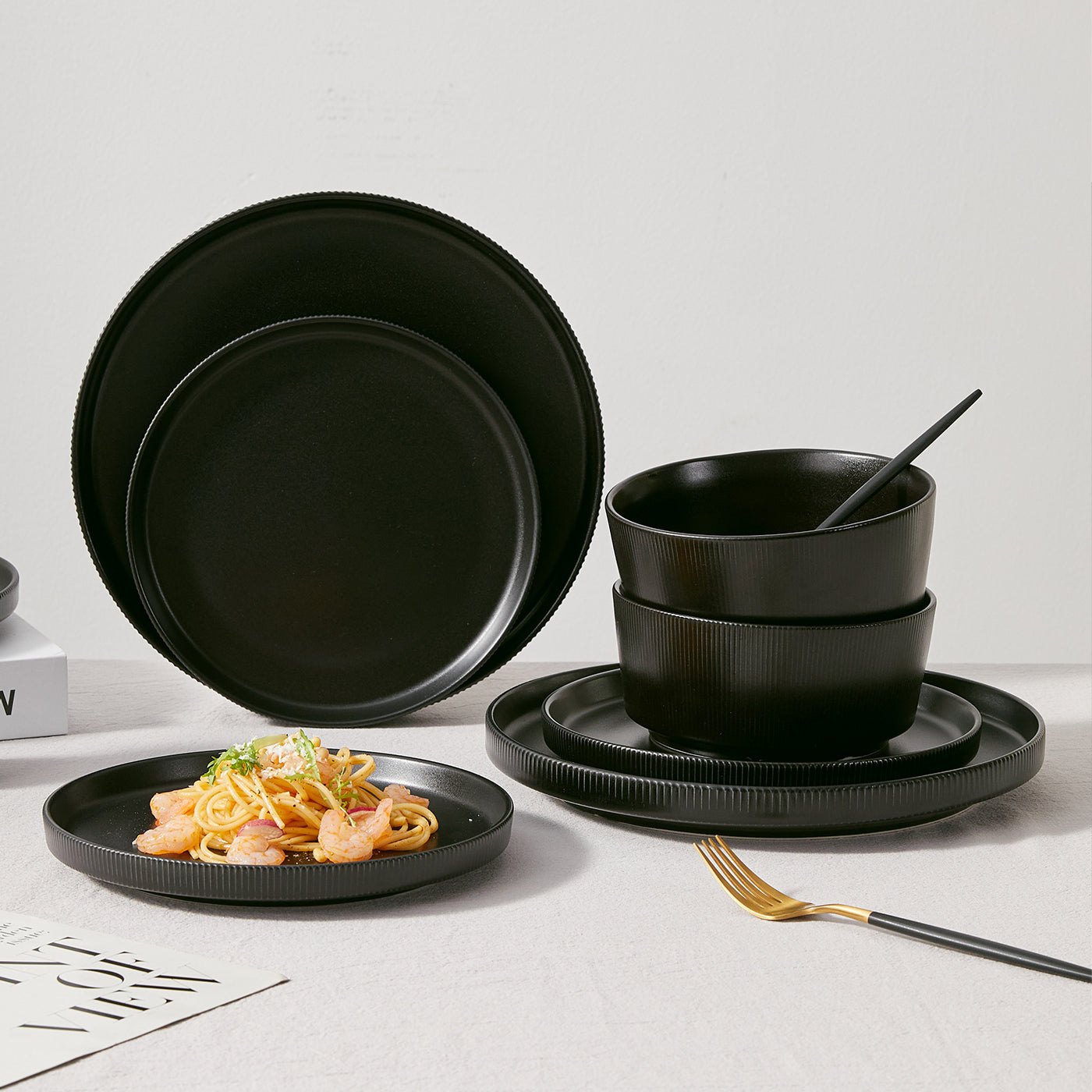 JIWOO-Roman Holiday, 12pcs Essensset, Mikrowellengeeignet und Spülmaschinengeeignet