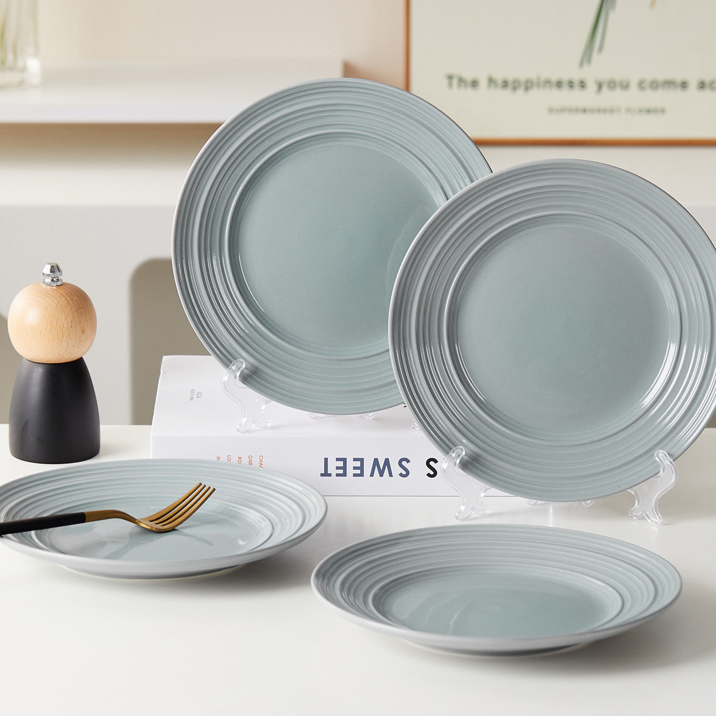 JIWOO-Lurcern, 4pcs, 8,5zoll 21,4cm Essteller, Mikrowellengeeignet und Spülmaschinengeeignet