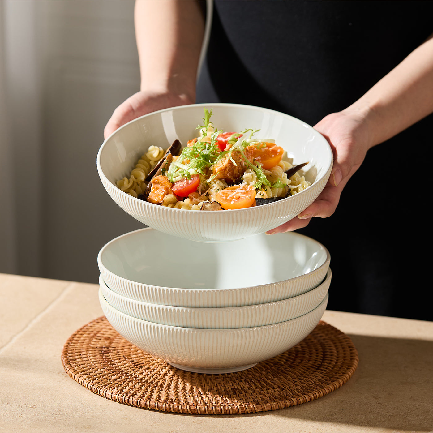 JIWOO-Moire, 4-teiliges 20cm Schüssel, Mikrowellengeeignet und Spülmaschinengeeignet