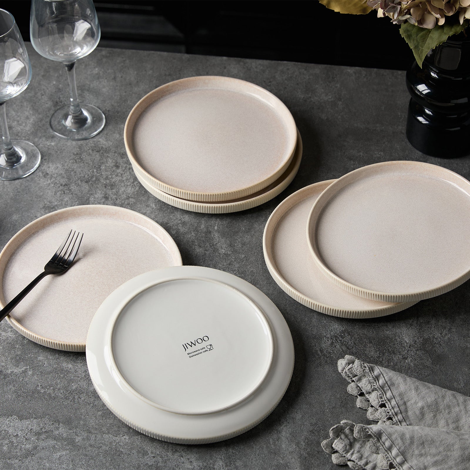 JIWOO-Roman Holiday, 6pcs, 8zoll 21,3cm Essteller, Mikrowellengeeignet und Spülmaschinengeeignet