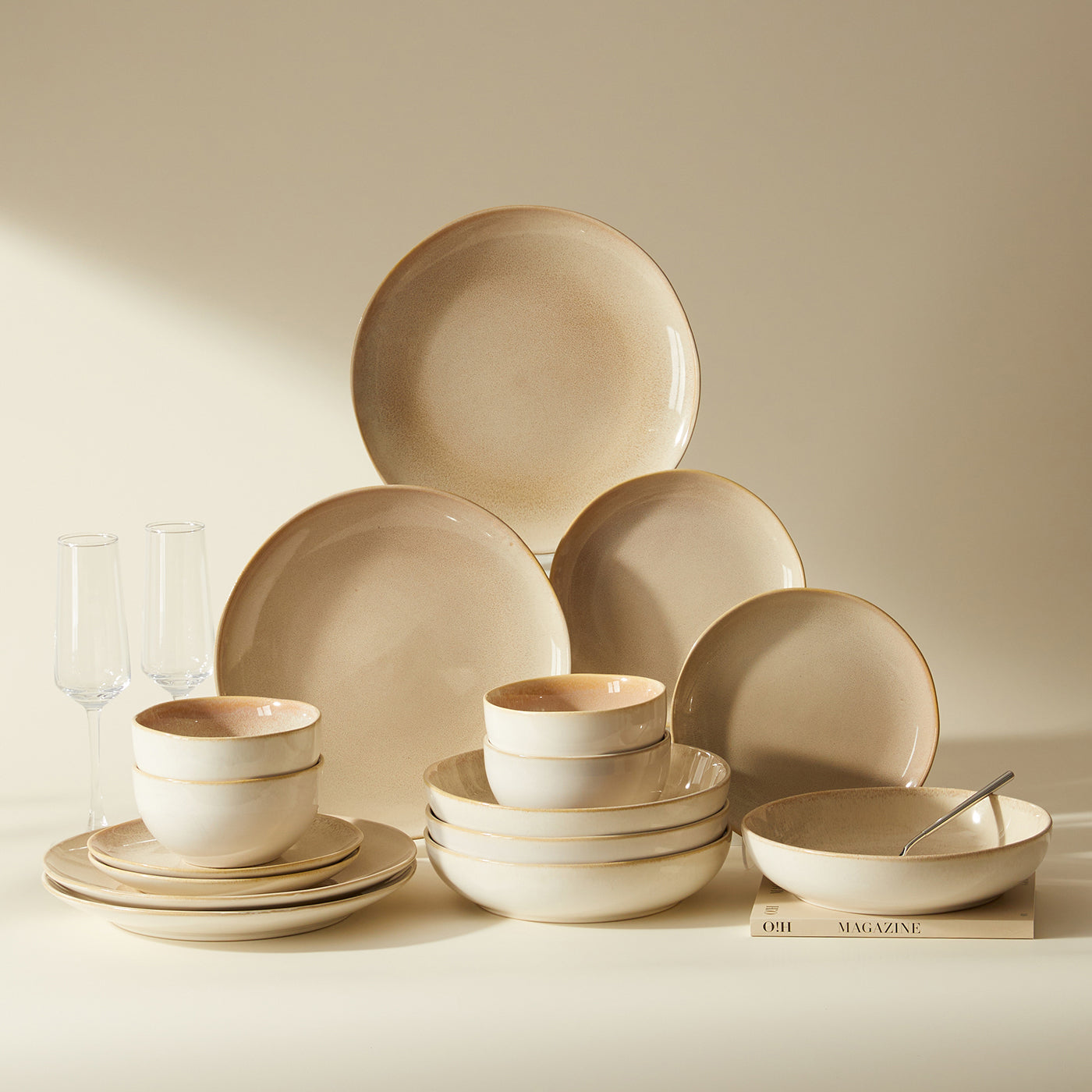 JIWOO-Lovina, 16pcs Essensset, Mikrowellengeeignet und Spülmaschinengeeignet