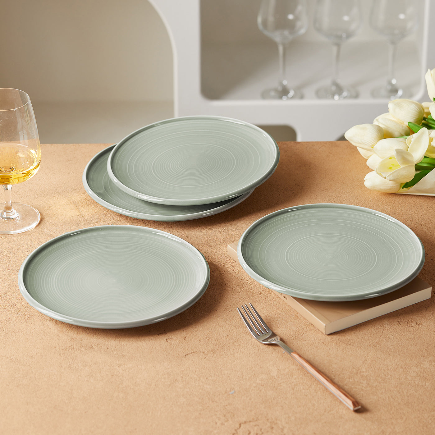 JIWOO-Zen, 4pcs, 8,5zoll 21,5cm Essteller, Mikrowellengeeignet und Spülmaschinengeeignet