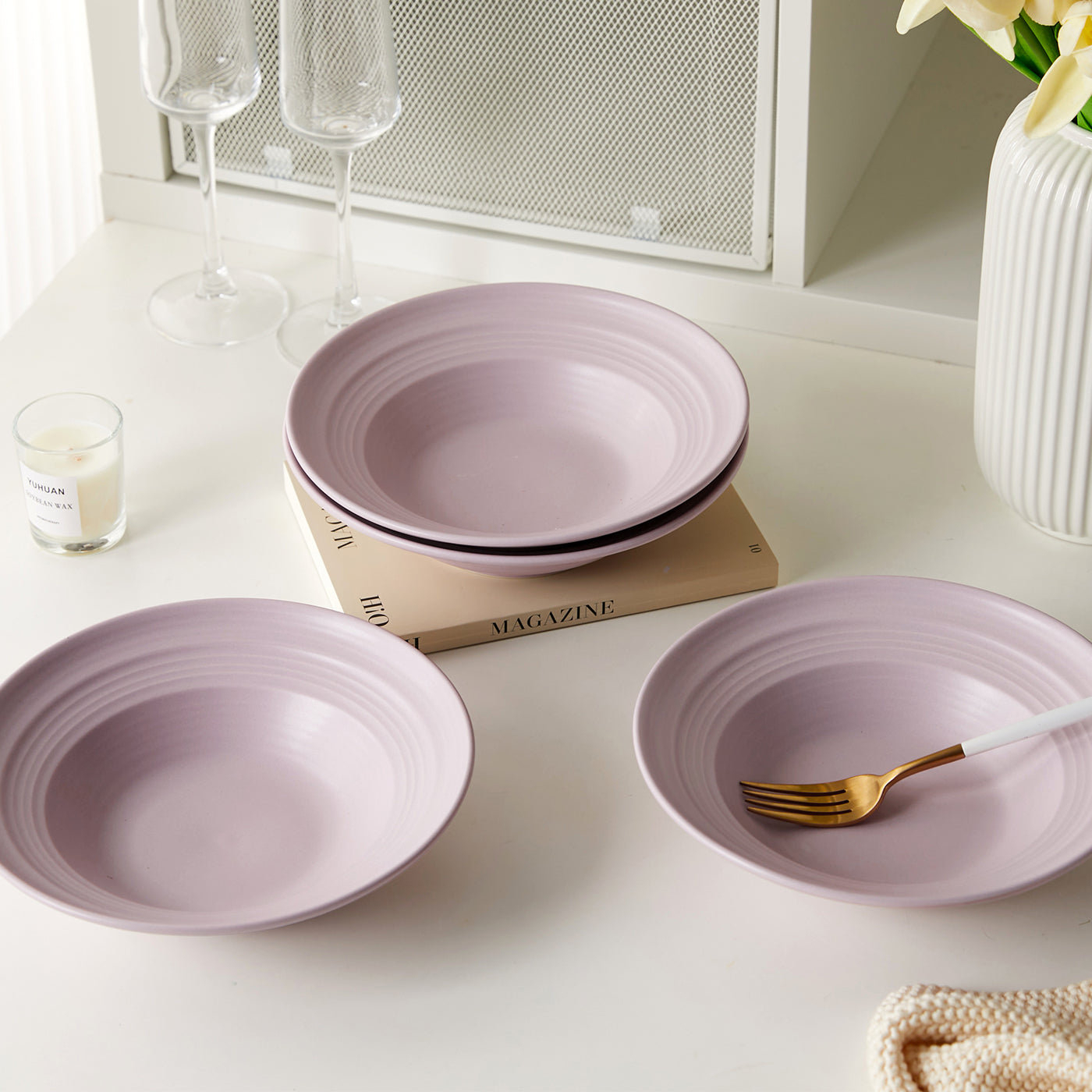 JIWOO-Lurcern, 4pcs, 8,5zoll 21,2cm Suppenteller, Mikrowellengeeignet und Spülmaschinengeeignet