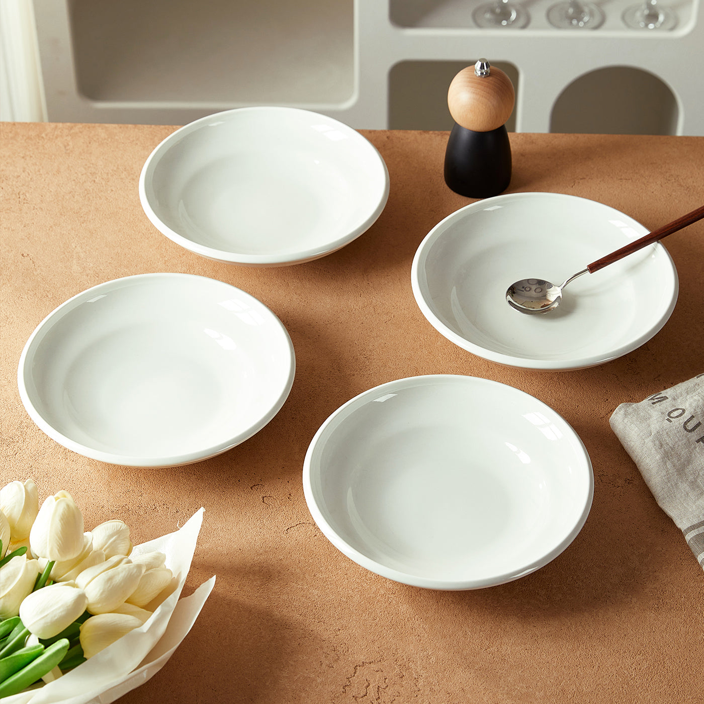 JIWOO-Zen, 4pcs, 8,5zoll 22cm Suppenteller, Mikrowellengeeignet und Spülmaschinengeeignet