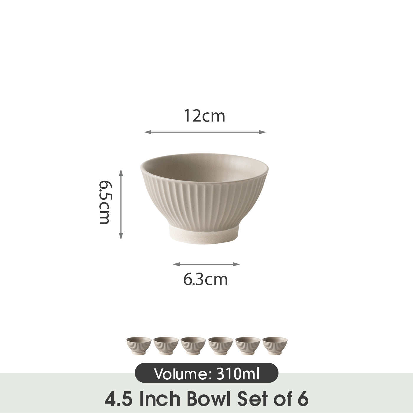 JIWOO-Collins, 6pcs, 4,5Zoll 12cm Schüssel, Mikrowellengeeignet und Spülmaschinengeeignet