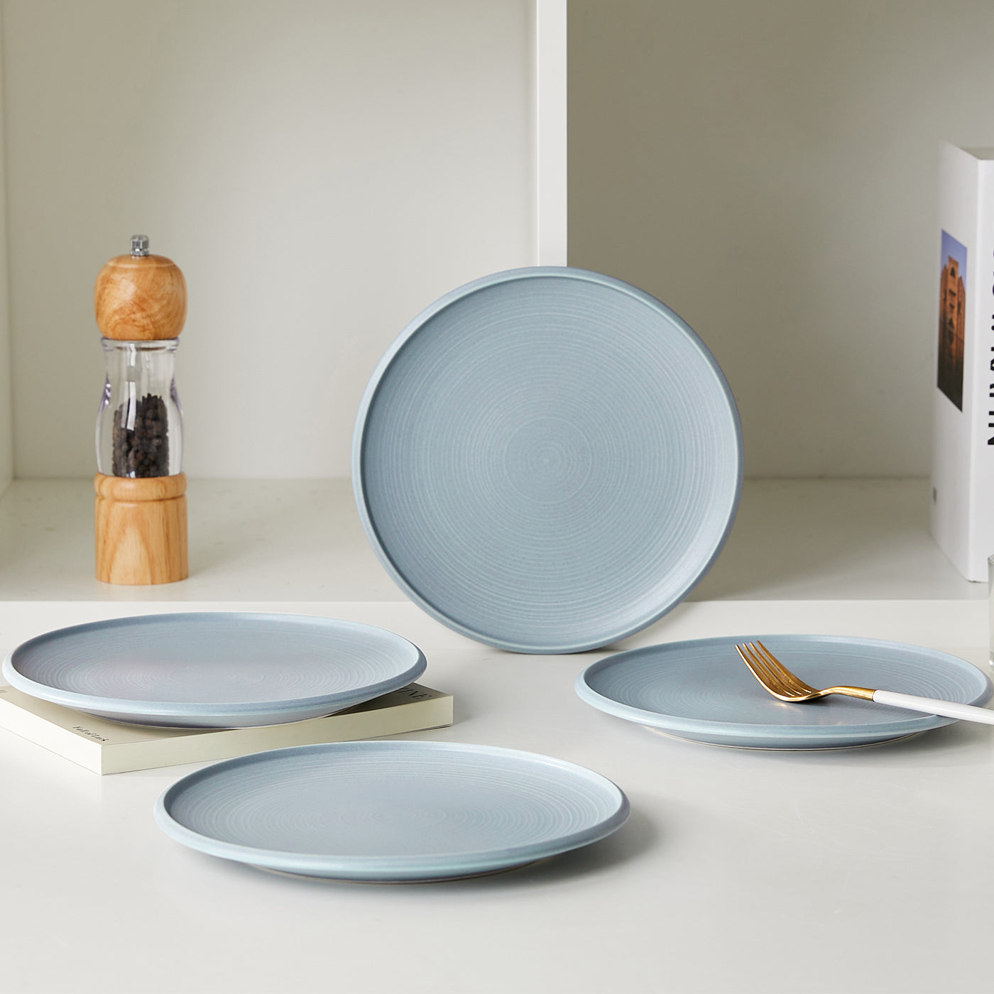 JIWOO-Zen, 4pcs, 8,5zoll 21,8cm Essteller, Mikrowellengeeignet und Spülmaschinengeeignet