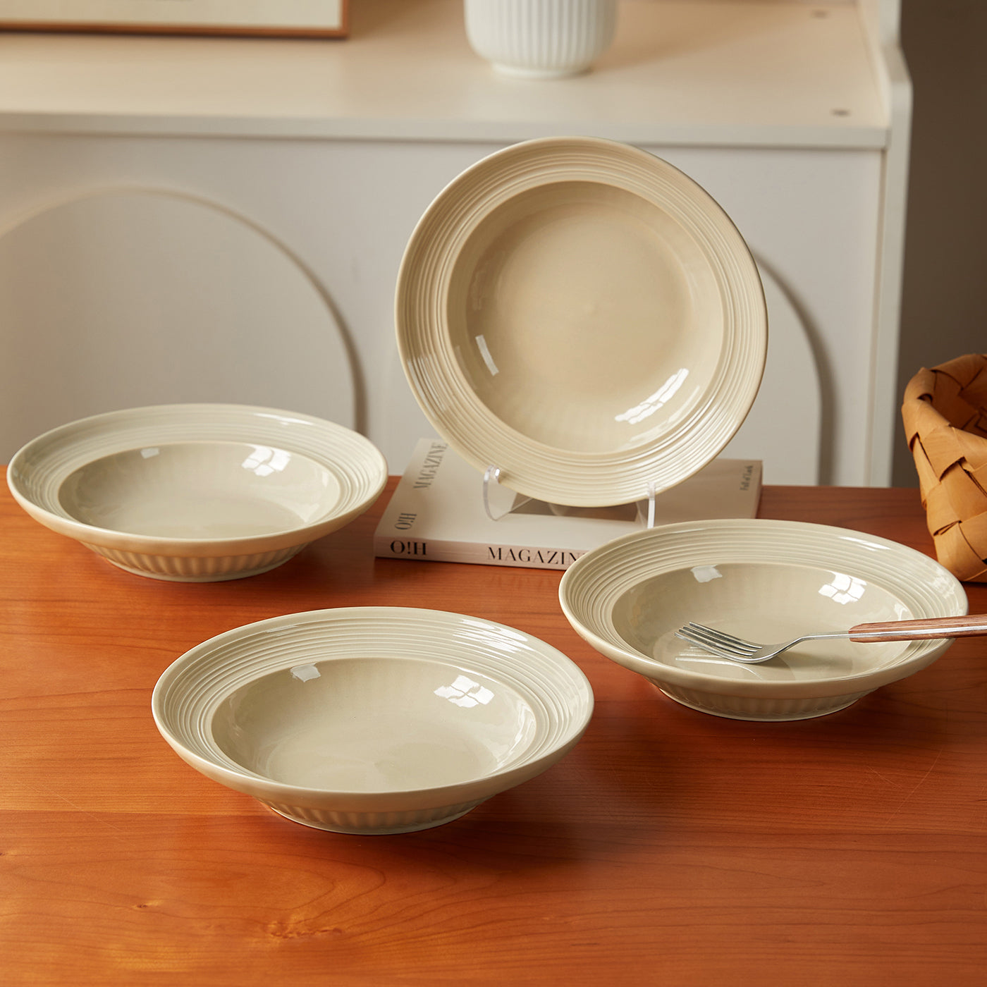 JIWOO-Light stream, 4pcs, 8Zoll 20,4cm Tiefer Teller, Mikrowellengeeignet und Spülmaschinengeeignet