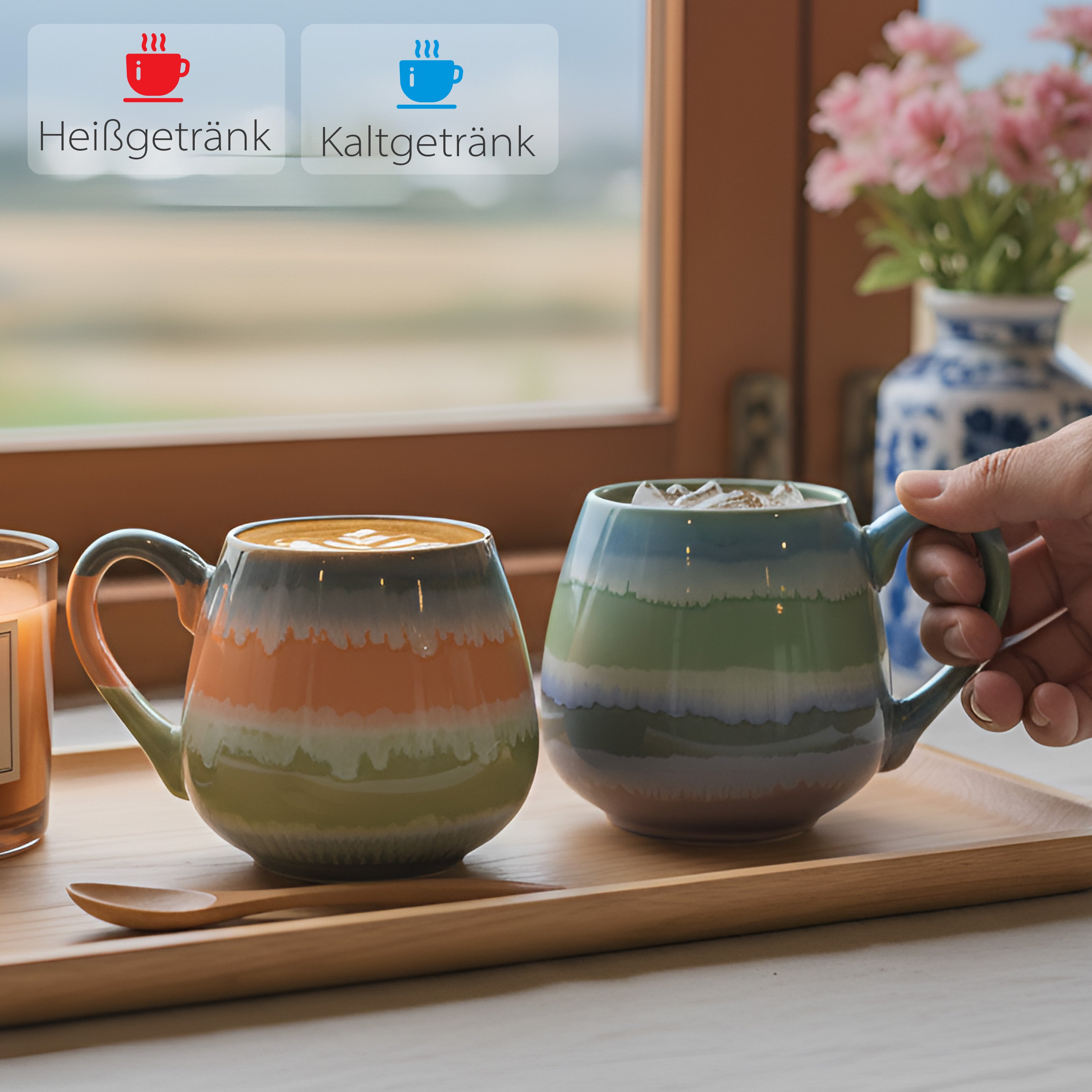 JIWOO-Mountain&Sea, 2-teiliges 560ml Tasse, Mikrowellengeeignet und Spülmaschinengeeignet