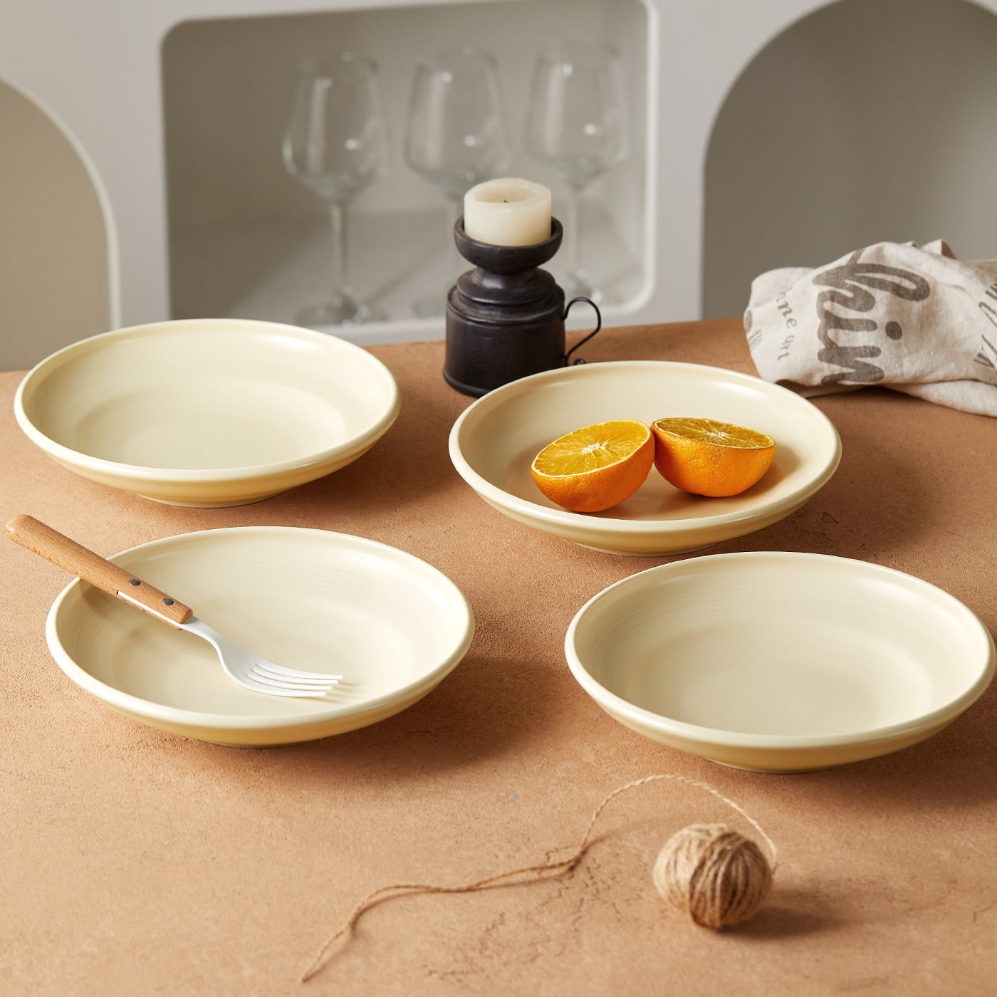 JIWOO-Zen, 4pcs, 8,5zoll 22cm Suppenteller, Mikrowellengeeignet und Spülmaschinengeeignet