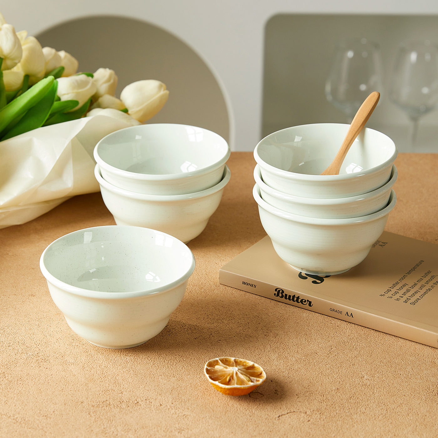 JIWOO-Zen, 6pcs, 4,5Zoll 11,7cm Schüssel, Mikrowellengeeignet und Spülmaschinengeeignet
