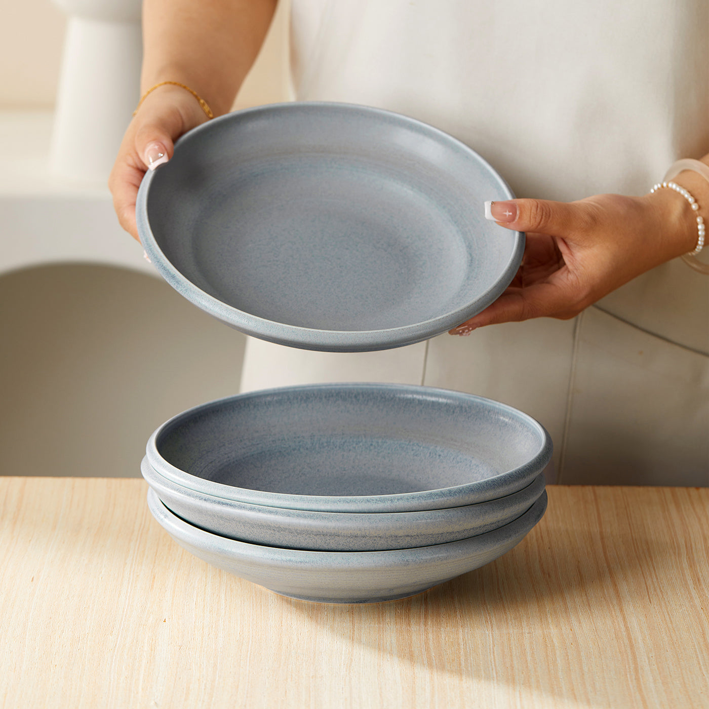 JIWOO-Zen, 4pcs, 8,5zoll 22cm Suppenteller, Mikrowellengeeignet und Spülmaschinengeeignet