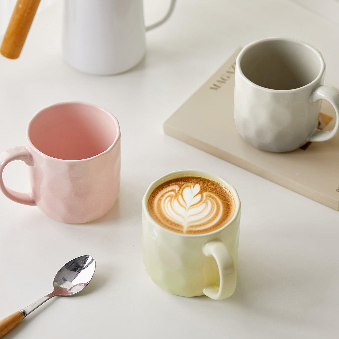 JIWOO-Cream, 4pcs, 360ml 8,5cm Tasse, Mikrowellengeeignet und Spülmaschinengeeignet