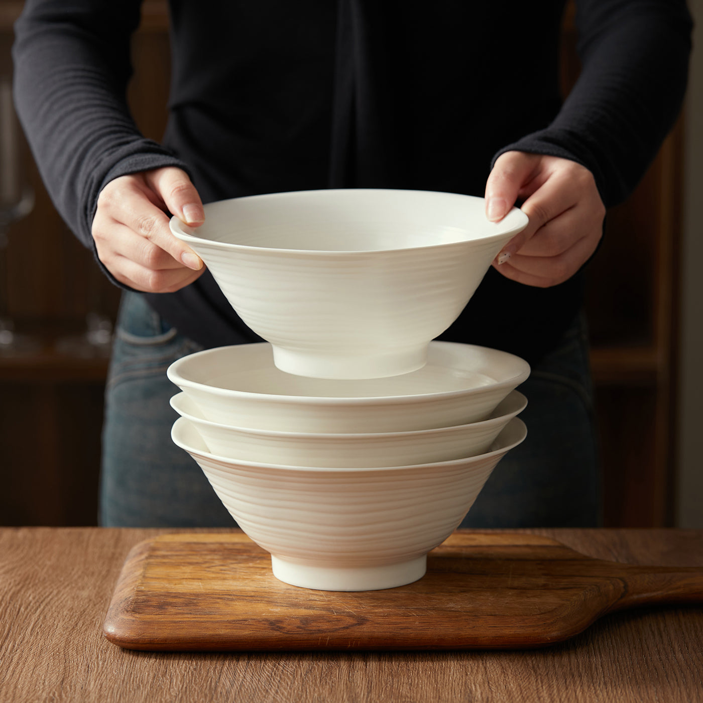 JIWOO-Lurcern, 4pcs, 8zoll 20,6cm Ramenschüssel, Mikrowellengeeignet und Spülmaschinengeeignet