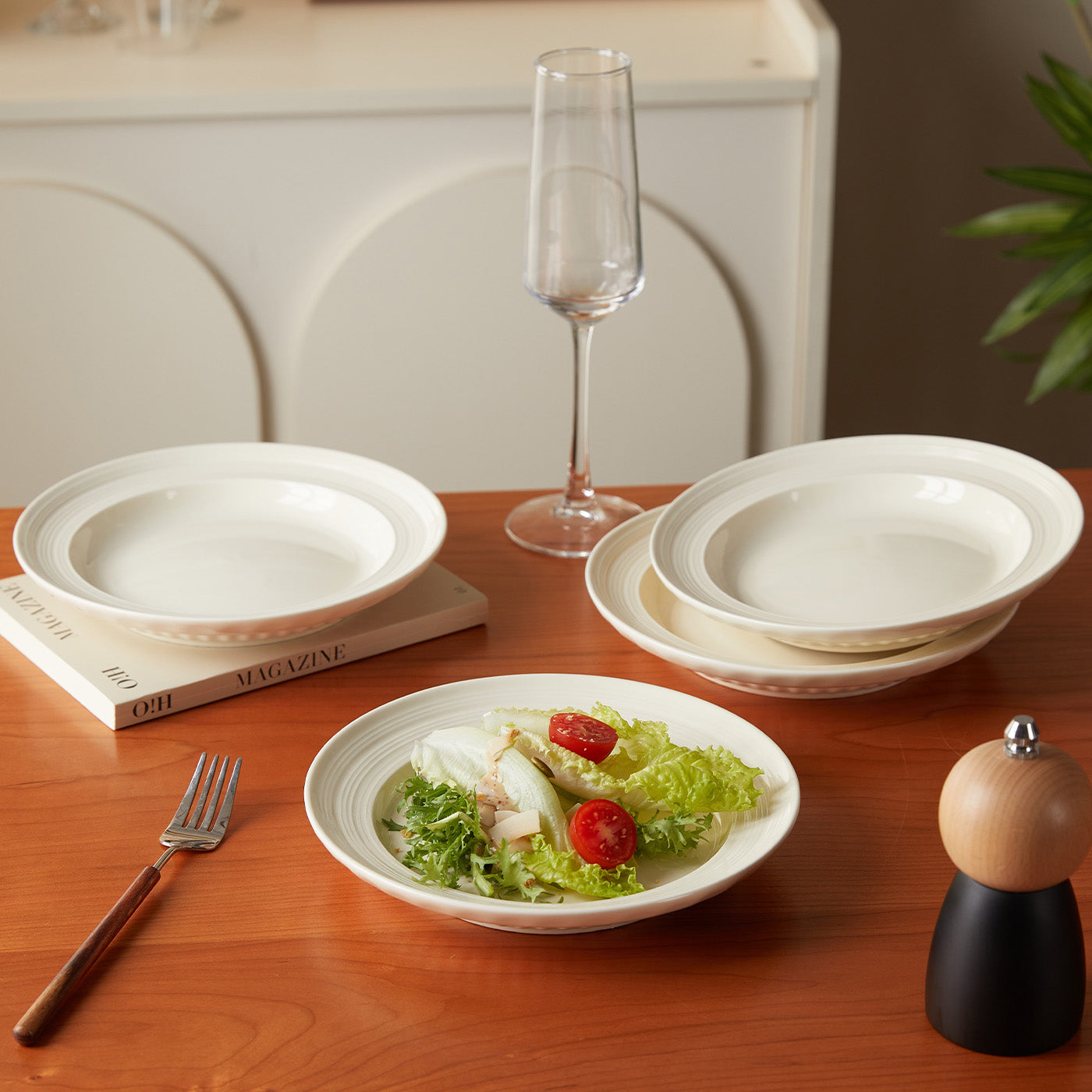 JIWOO-Light stream, 4pcs, 8Zoll 20,4cm Flache Teller, Mikrowellengeeignet und Spülmaschinengeeignet