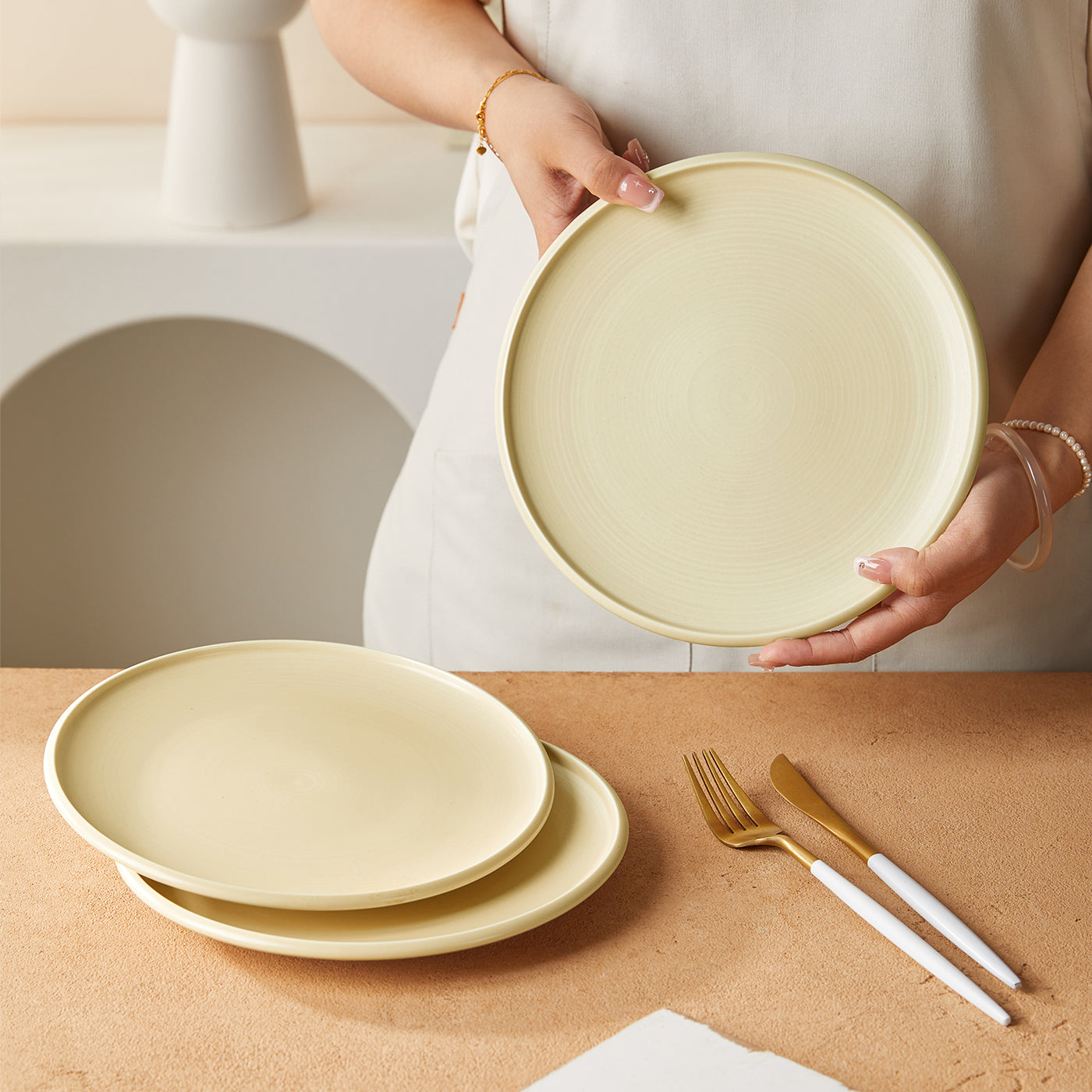 JIWOO-Zen, 4pcs, 8,5zoll 21,5cm Essteller, Mikrowellengeeignet und Spülmaschinengeeignet