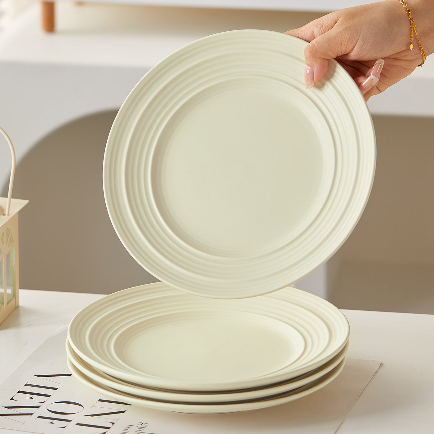 JIWOO-Lurcern, 4pcs, 8,5zoll 21,4cm Essteller, Mikrowellengeeignet und Spülmaschinengeeignet