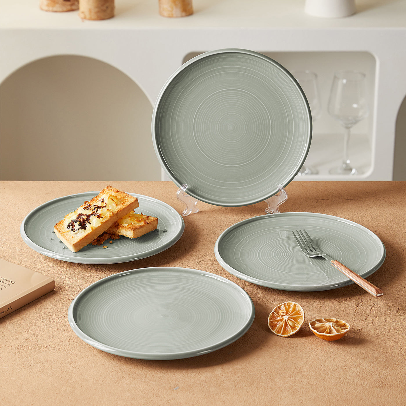 JIWOO-Zen, 4pcs, 8,5zoll 21,5cm Essteller, Mikrowellengeeignet und Spülmaschinengeeignet