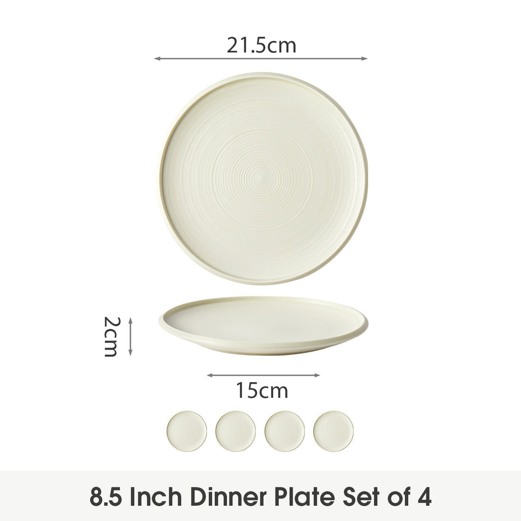 JIWOO-Zen, 4pcs, 8,5zoll 21,5cm Essteller, Mikrowellengeeignet und Spülmaschinengeeignet