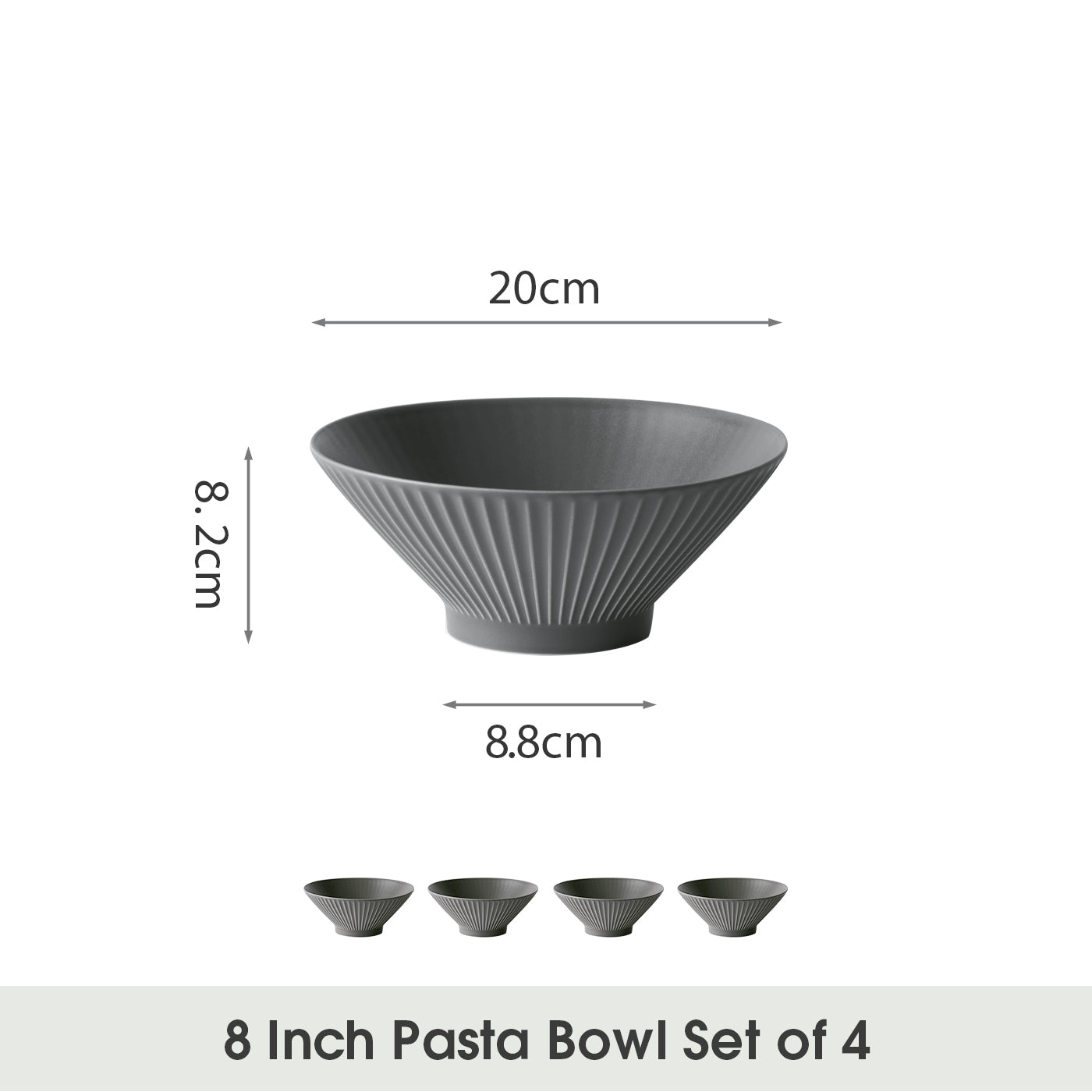 JIWOO-Collins, 4pcs, 8Zoll 20cm Schüssel, Mikrowellengeeignet und Spülmaschinengeeignet