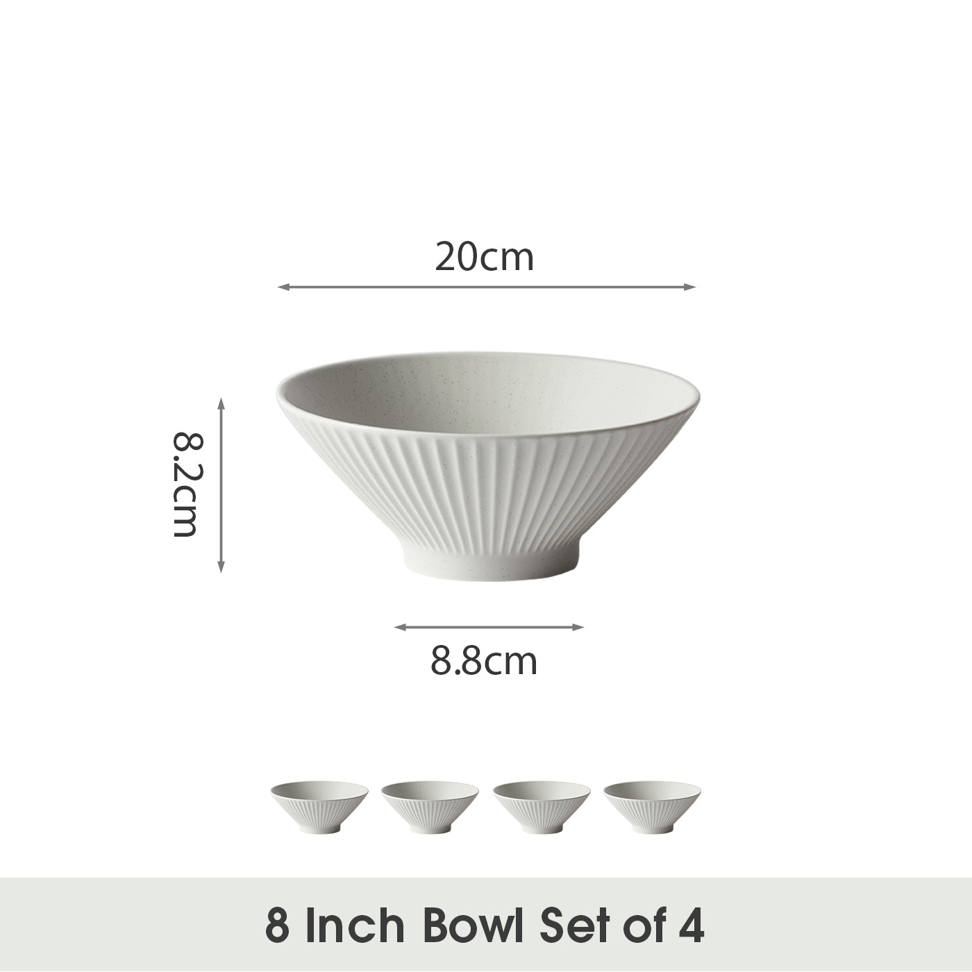 JIWOO-Collins, 4pcs, 8Zoll 20cm Schüssel, Mikrowellengeeignet und Spülmaschinengeeignet