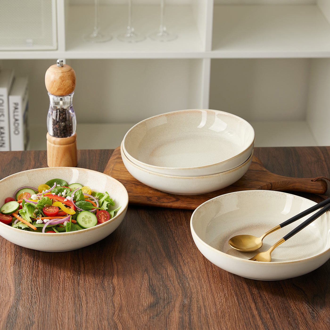 JIWOO-Lovina, 4pcs, 9zoll 21,9cm Suppenteller, Mikrowellengeeignet und Spülmaschinengeeignet