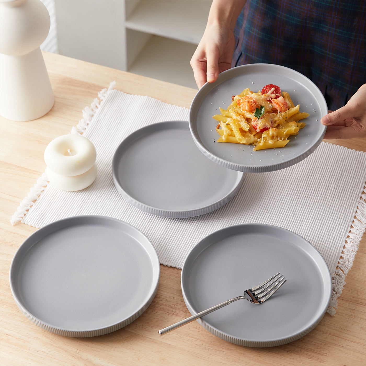 JIWOO-Roman Holiday, 4pcs, 8zoll 21,3cm Essteller, Mikrowellengeeignet und Spülmaschinengeeignet