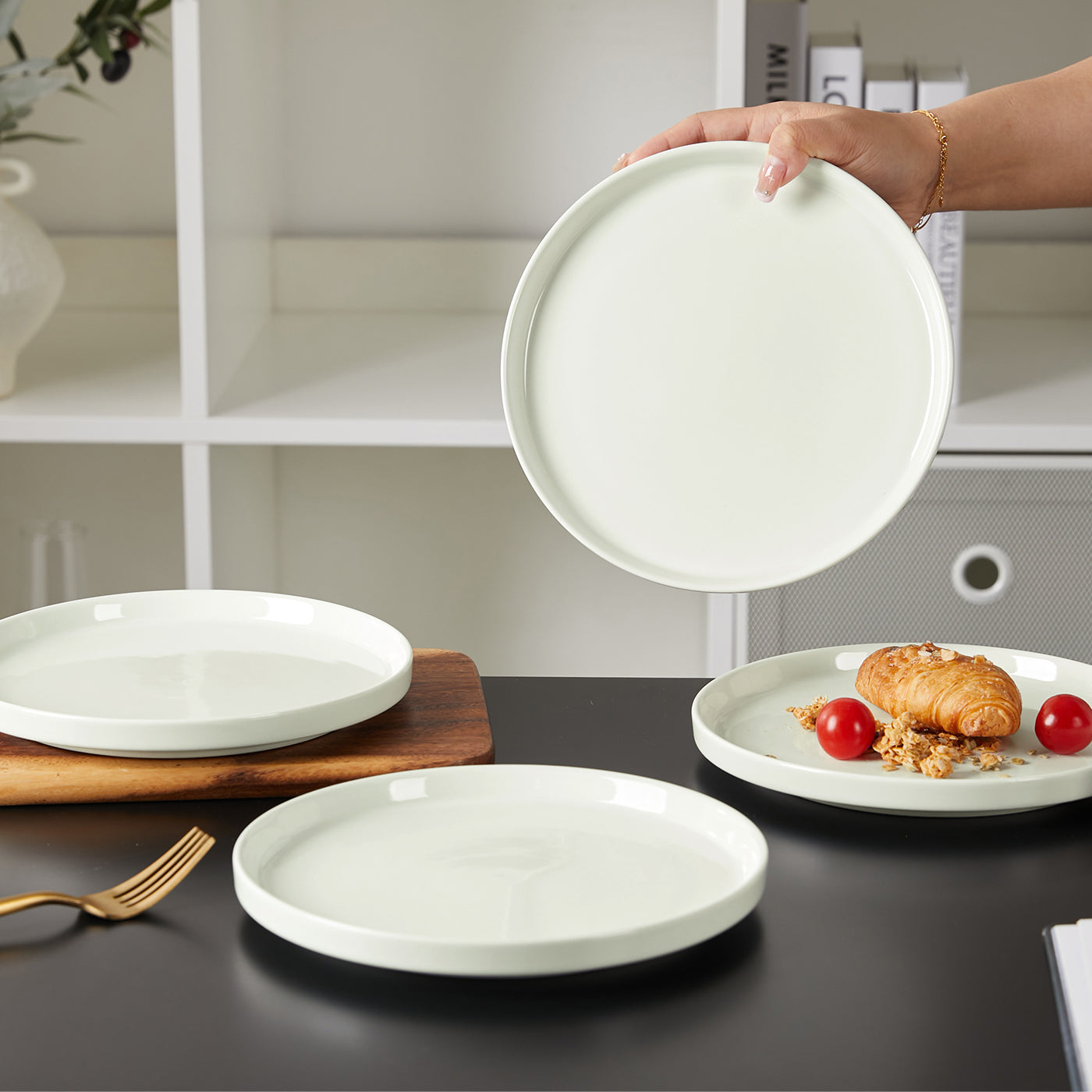 JIWOO-Beira, 4pcs, 8 inch 20.5 cm dinner plates, microwave and dishwasher safe