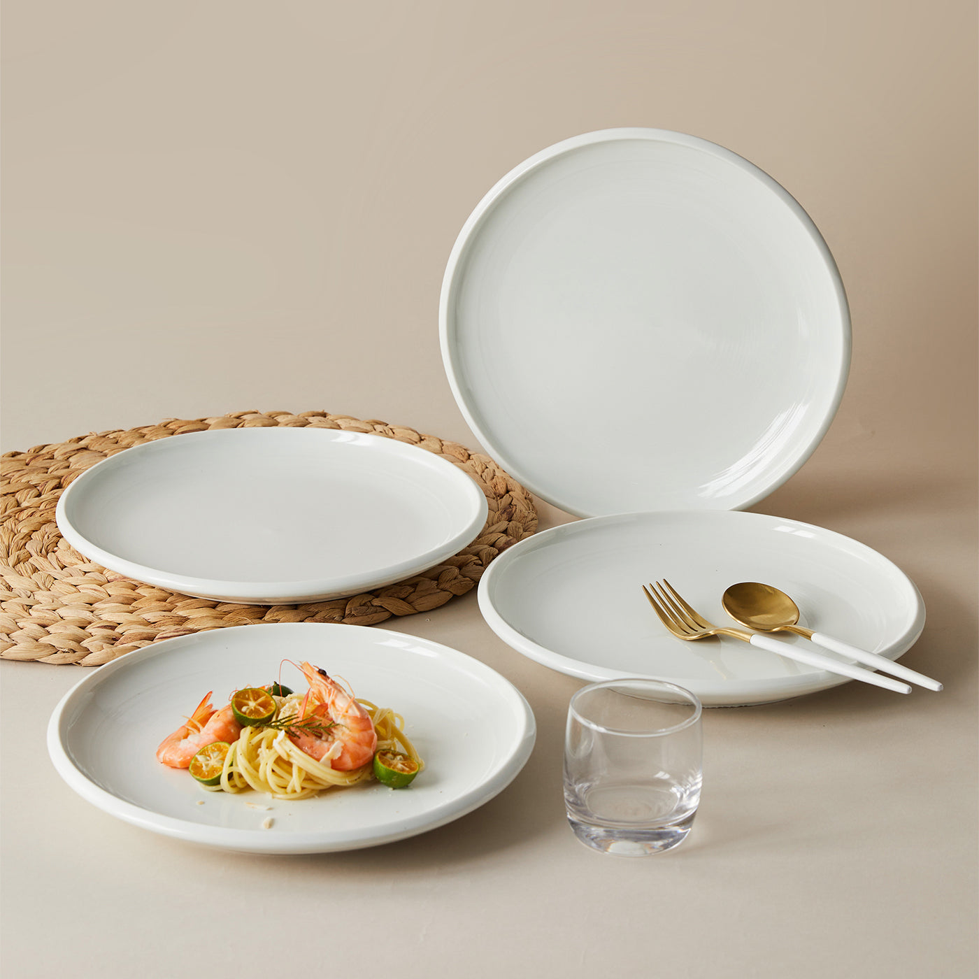 JIWOO-Zen, 4-teiliges 25,2cm Essteller, Mikrowellengeeignet und Spülmaschinengeeignet
