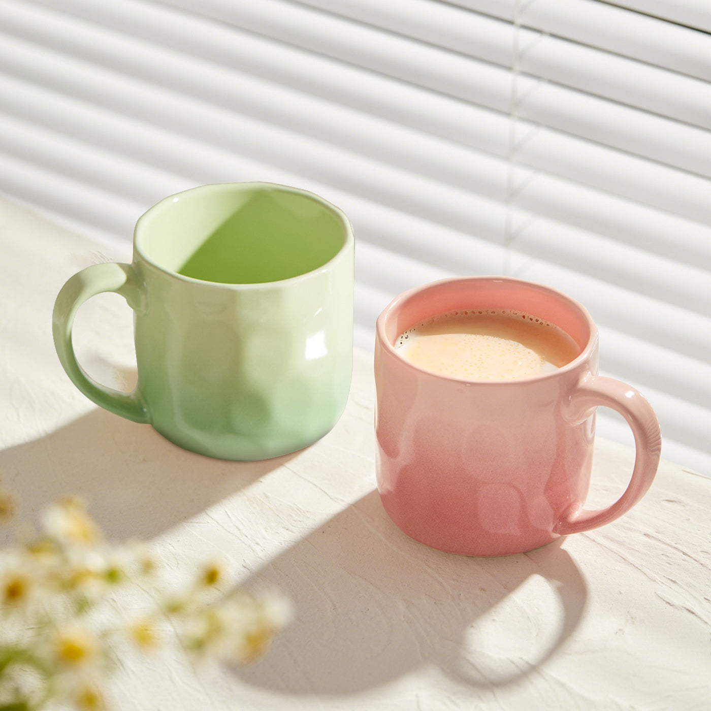 JIWOO-Cream, 4pcs, 360ml 8,5cm Tasse, Mikrowellengeeignet und Spülmaschinengeeignet