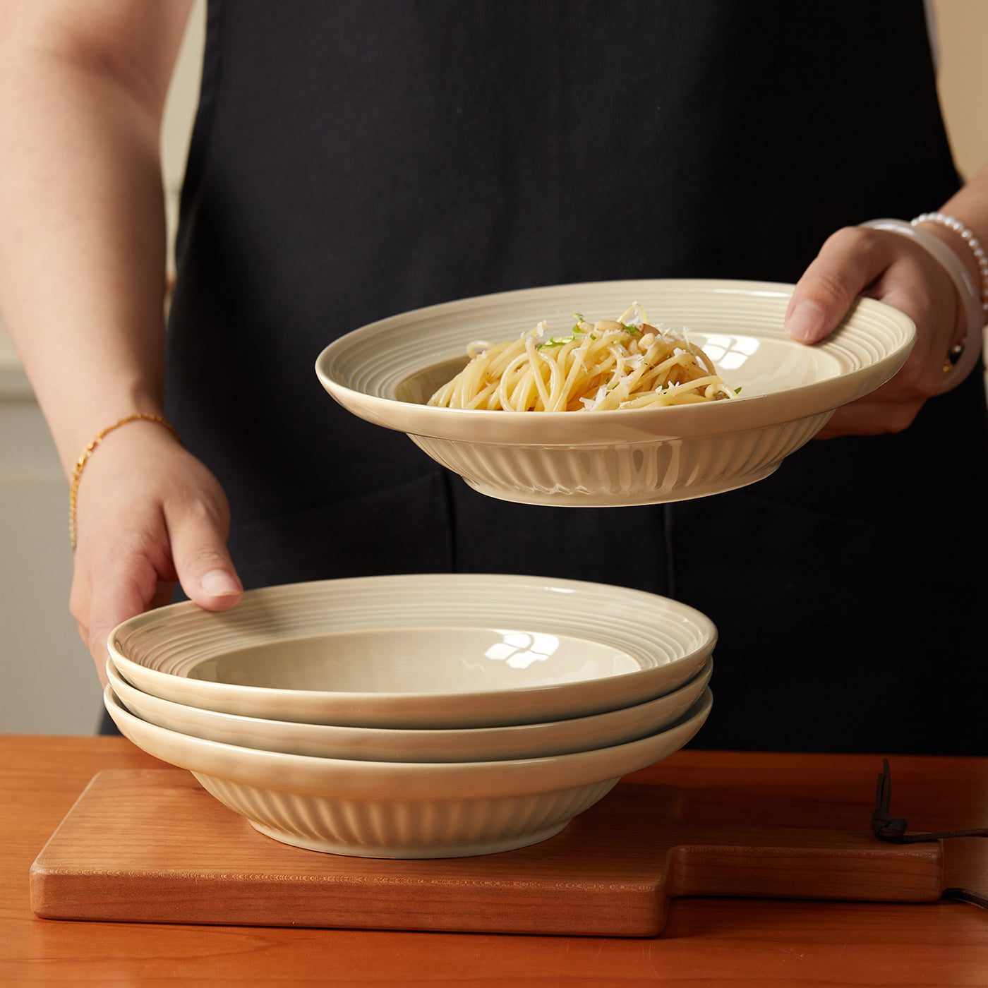 JIWOO-Light stream, 4pcs, 8Zoll 20,4cm Tiefer Teller, Mikrowellengeeignet und Spülmaschinengeeignet