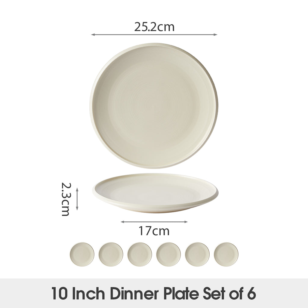JIWOO-Zen, 6-teiliges 25,2cm Essteller, Mikrowellengeeignet und Spülmaschinengeeignet