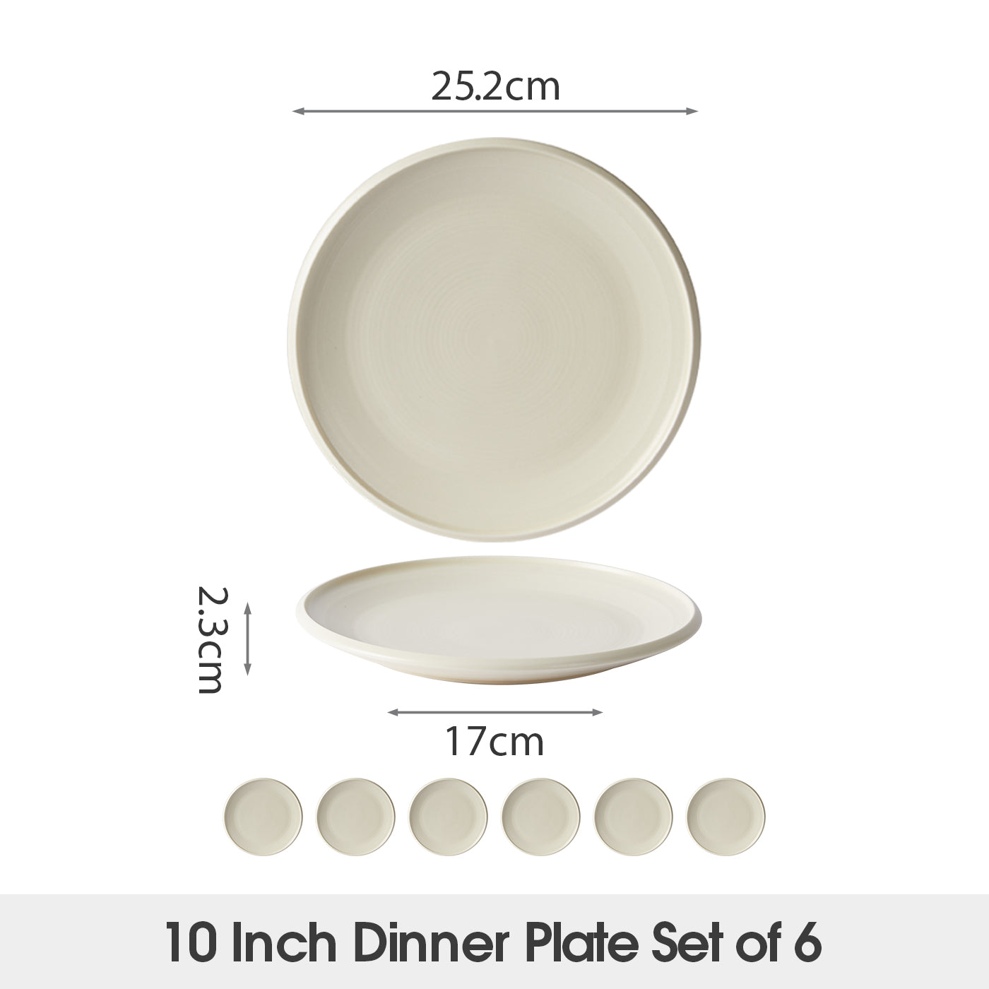 JIWOO-Zen, 6pcs, 10zoll 25,2cm Essteller, Mikrowellengeeignet und Spülmaschinengeeignet