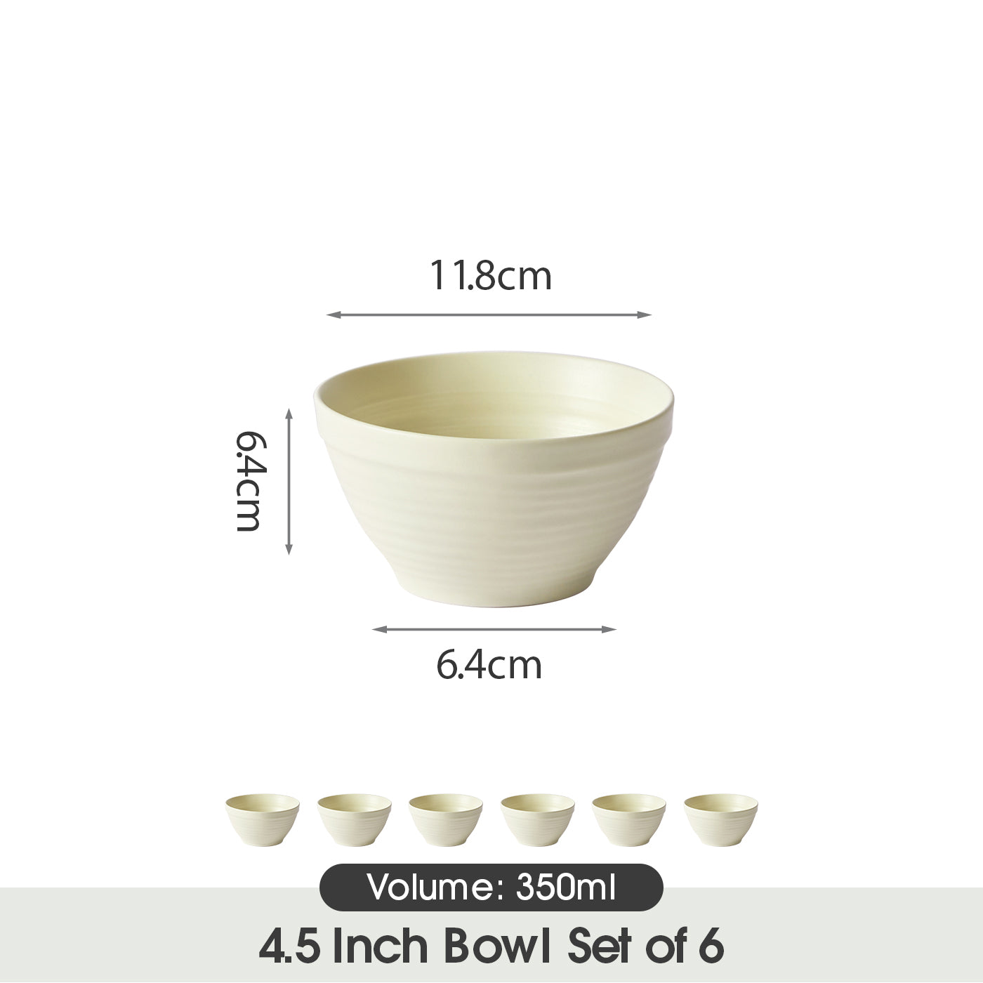 JIWOO-Lurcern, 6pcs, 4,5zoll 11,8cm Schüssel, Mikrowellengeeignet und Spülmaschinengeeignet