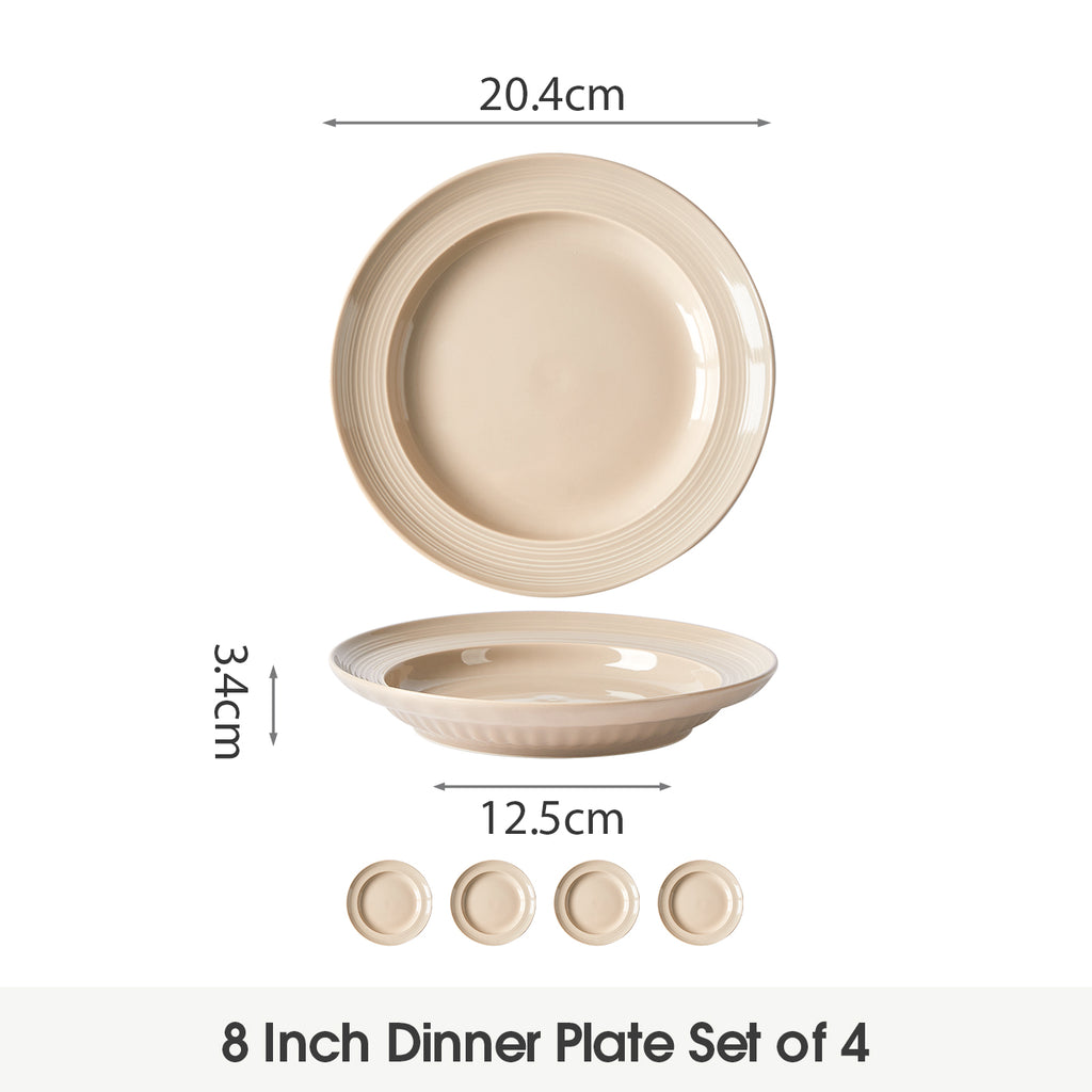 JIWOO-Light stream, 4-teiliges 20,4cm Flache Teller, Mikrowellengeeignet und Spülmaschinengeeignet