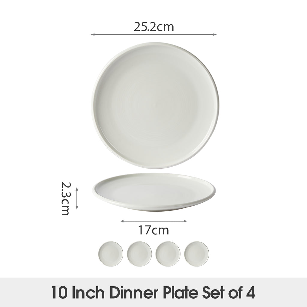 JIWOO-Zen, 4-teiliges 25,2cm Essteller, Mikrowellengeeignet und Spülmaschinengeeignet