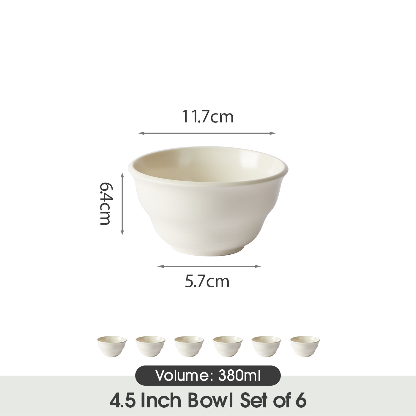 JIWOO-Zen, 6pcs, 4,5Zoll 11,7cm Schüssel, Mikrowellengeeignet und Spülmaschinengeeignet