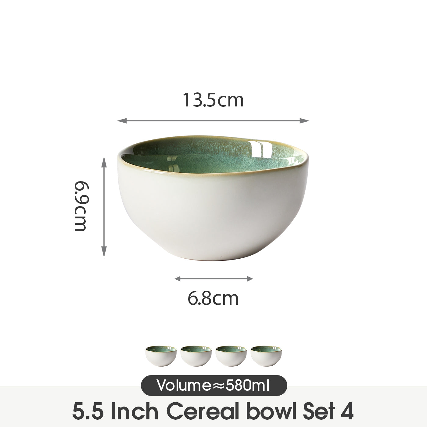 JIWOO-Lovina, 4pcs, 5,5zoll 13,5cm Schale, Mikrowellengeeignet und Spülmaschinengeeignet