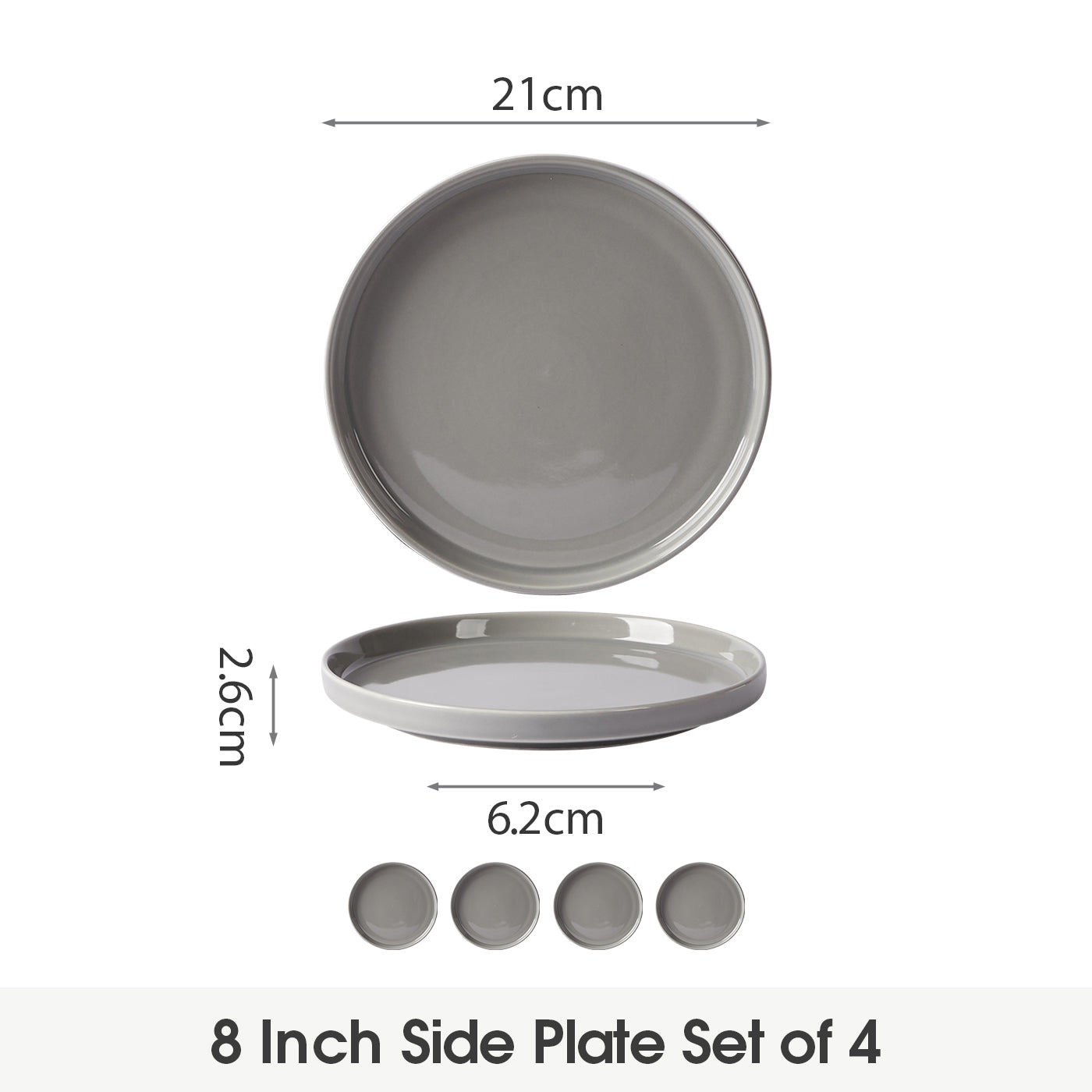 JIWOO-Beira, 4-teiliges 21cm Essteller, Mikrowellengeeignet und Spülmaschinengeeignet