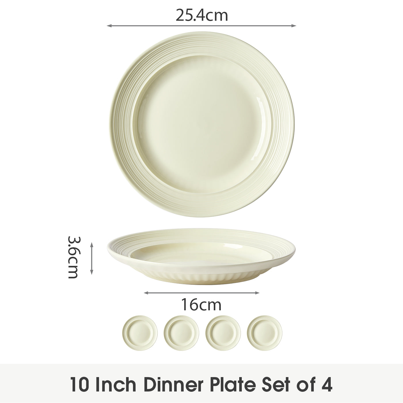 JIWOO-Light Stream, 4pcs, 10Zoll 25,4cm Teller, Mikrowellengeeignet und Spülmaschinengeeignet