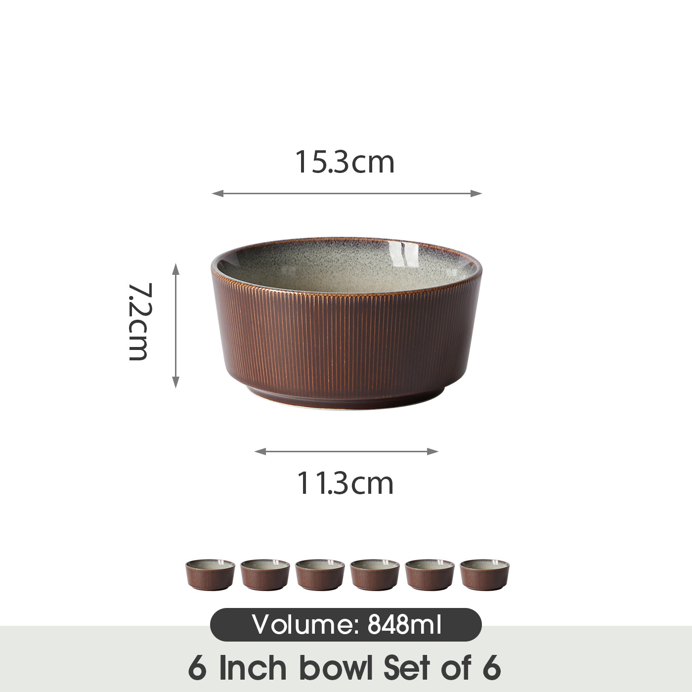 JIWOO-Roman Holiday, 6pcs, 6zoll 15,2cm Schale, Mikrowellengeeignet und Spülmaschinengeeignet