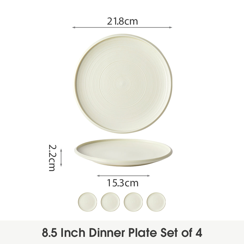 JIWOO-Zen, 4-teiliges 21,8cm Essteller, Mikrowellengeeignet und Spülmaschinengeeignet