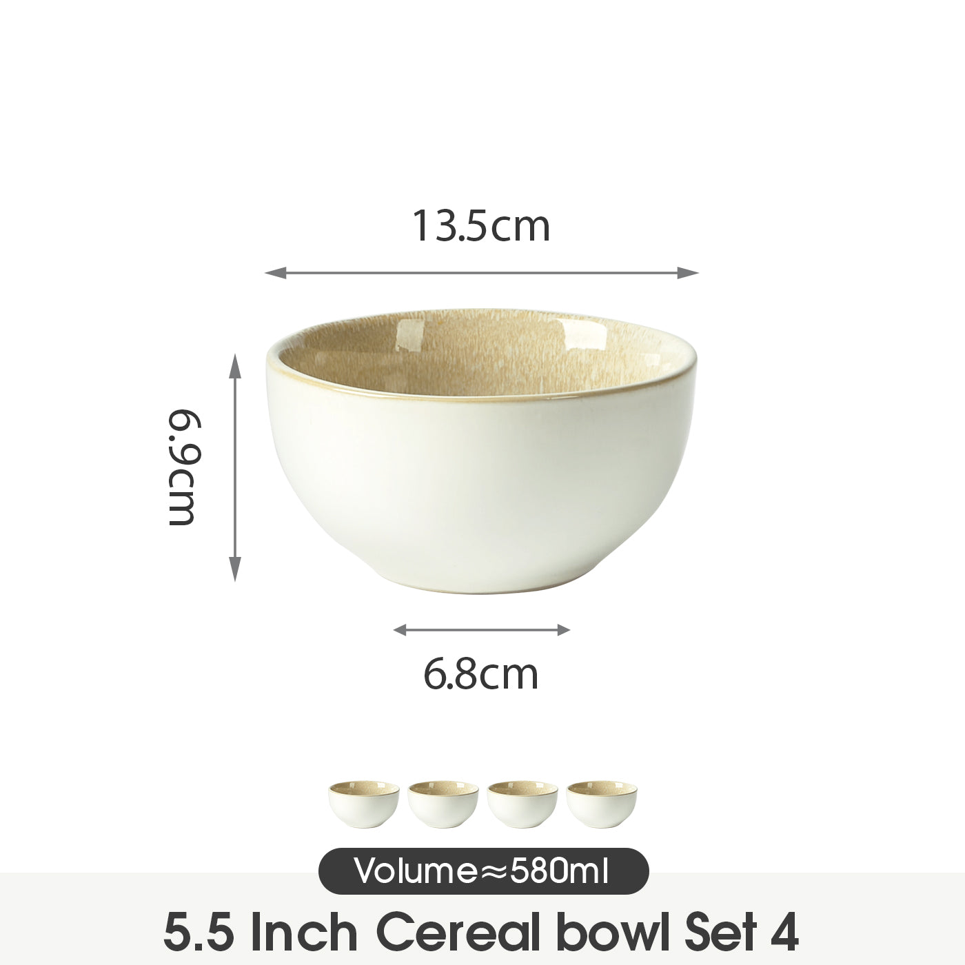 JIWOO-Lovina, 4pcs, 5,5zoll 13,5cm Schale, Mikrowellengeeignet und Spülmaschinengeeignet