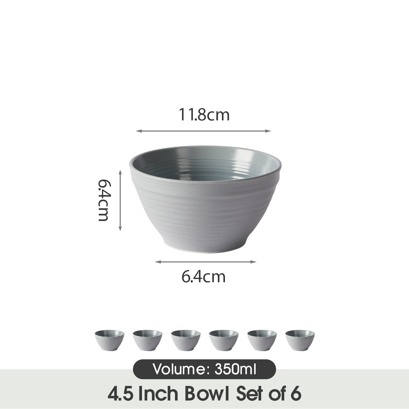 JIWOO-Lurcern, 6pcs, 4,5zoll 11,8cm Schüssel, Mikrowellengeeignet und Spülmaschinengeeignet